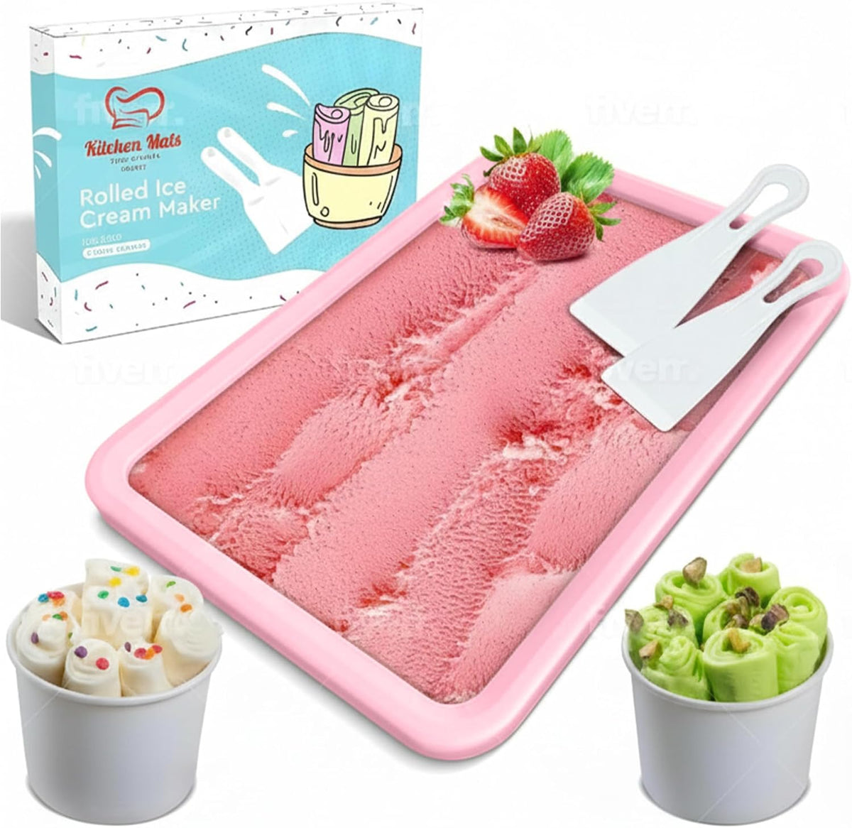 Extra Large Rolled Ice Cream Maker, Pink, (14"x10") Ice Cream Roller Maker