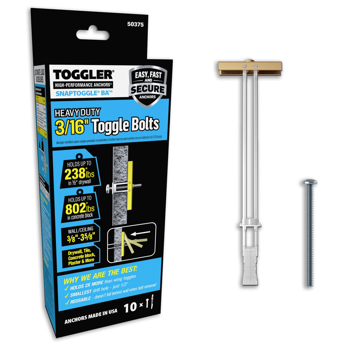 SNAPTOGGLE Toggle Bolt 3/16-24 UNC with Bolts, 2 Pack