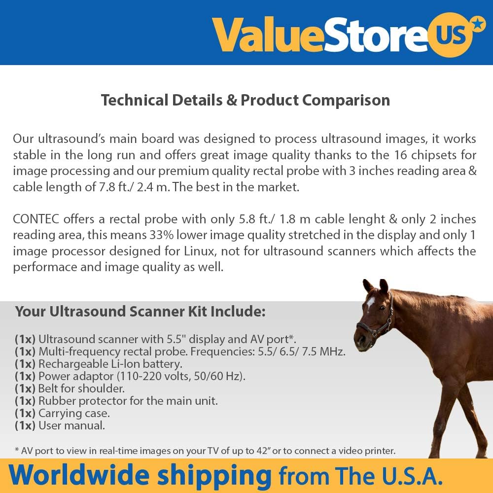 Portable Ultrasound Scanner Veterinary Pregnancy V16 with 7.5 MHz Rectal Probe for Cattle, Horse, Camel, Equine and Cow.