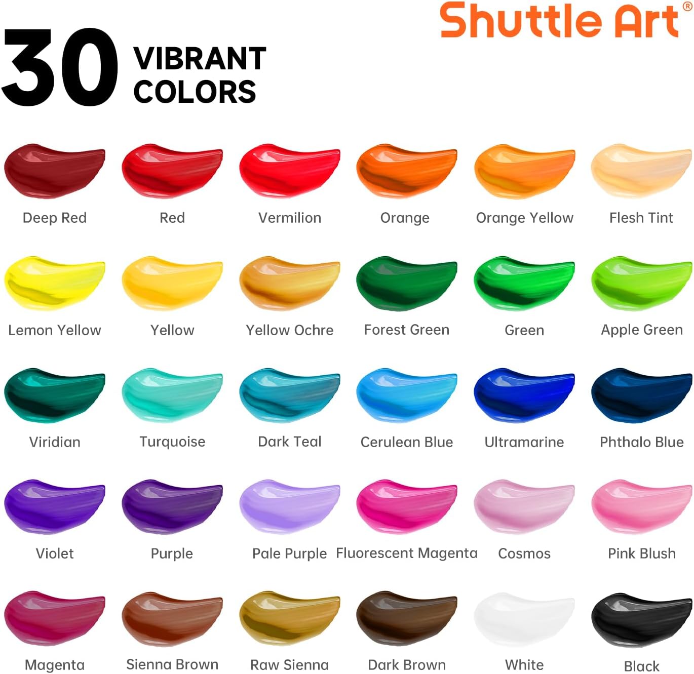 48 Pack Acrylic Paint Set, 30 Colors Acrylic Paint (36ml) with 10 Brushes 5 Canvas 1 Paint Knife 1 Palette 1 Art