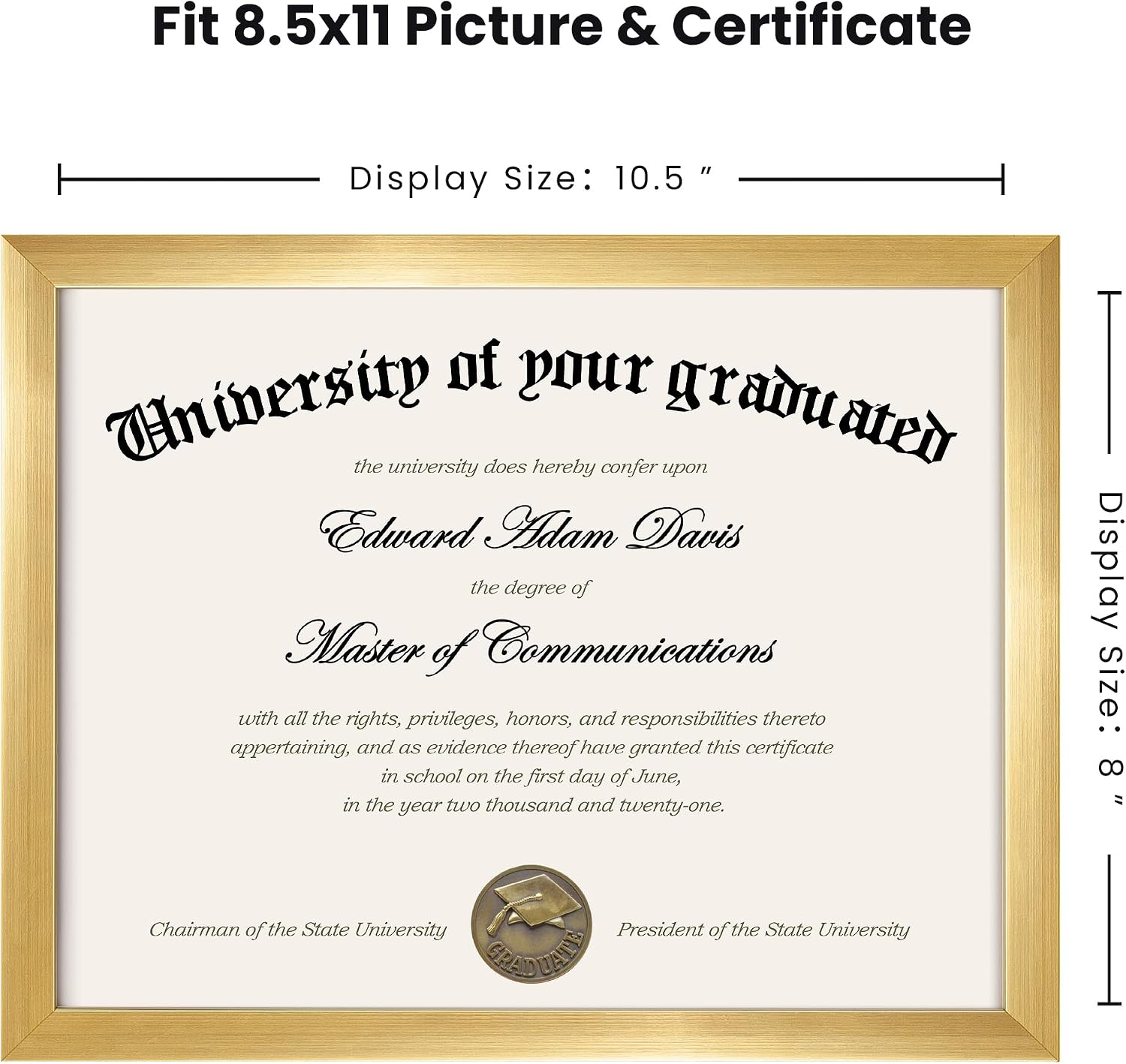 Certificate Frame, 8.5 by 11 Glass Diploma Frames, 5 Pack, Gold | Displays 8.5x11 Document and Degree, Graduation