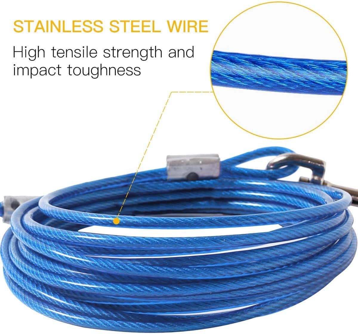 Dog Stake Tie Out Cable - 16/30" Anti Rust Reflective Stake for Medium Large Dogs Up to 125 lbs, Dog Cable Runner and