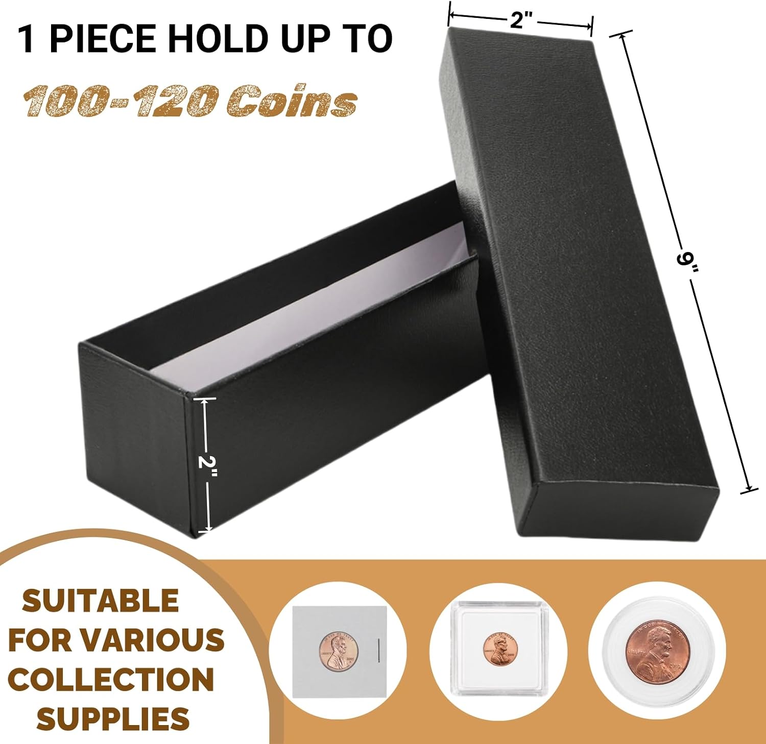 10 Pack Coins Holders for Collectors, Cardboard 2x2 Inch Coin Flip Boxes, Single Row Coins Snap Protection Cases for