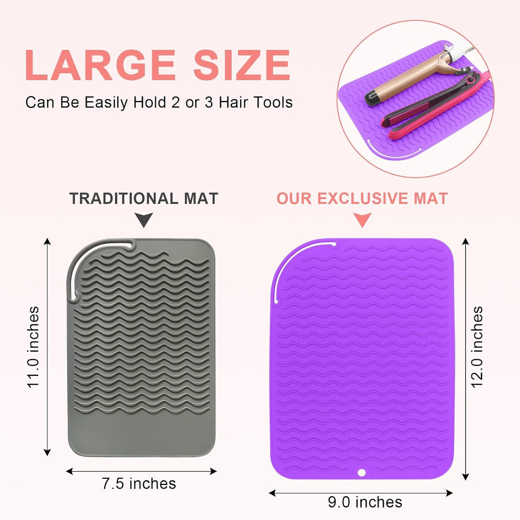 Plus Size Silicone Heat Resistant Mat, Portable Travel Hot Tools Pad Cover for Curling Iron, Flat Iron, Hair