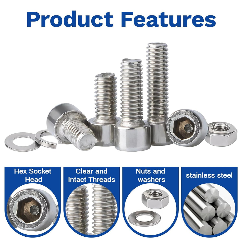 80Pcs M8 201 Stainless Steel Hex Socket Cap Bolt & Nut Set