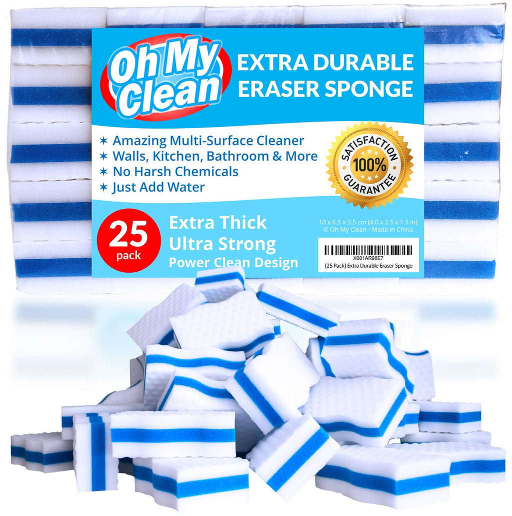 Extra Durable Magic Sponge Eraser (25 Pack) - Long Lasting Cleaning Pads