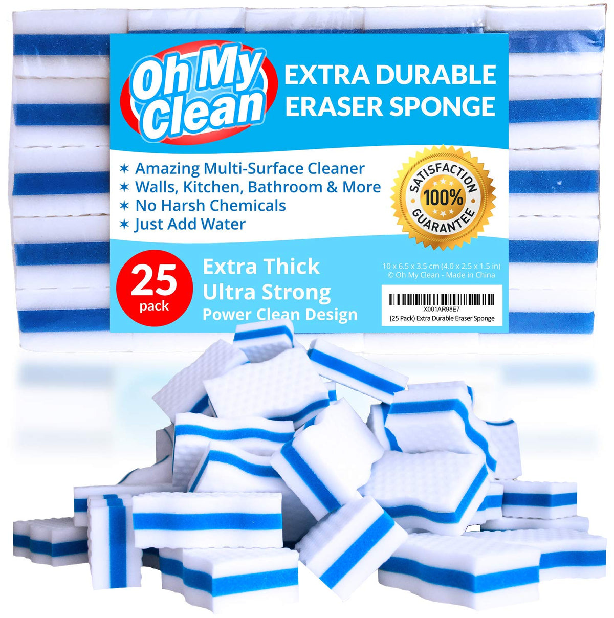 Extra Durable Magic Sponge Eraser (25 Pack) - Long Lasting Cleaning Pads