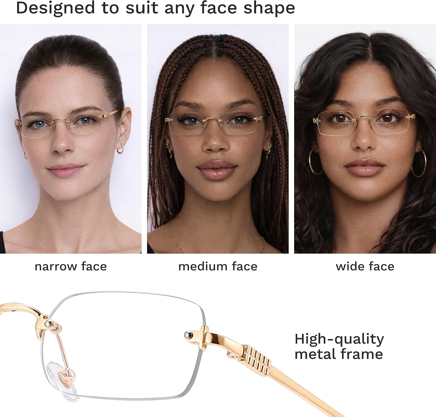 Blue Light Blocking Glasses for Women and Men, Lightweight Metal Frame Computer Glasses, Anti Eye Strain, UV Protection