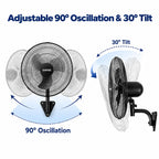18 Inch Wall Mounted Hanging Fan Oscillating, Wall Mount Fan Oscillating