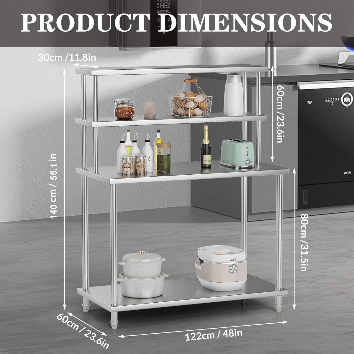 48x24in Stainless Steel Kitchen Prep Table with Shelves