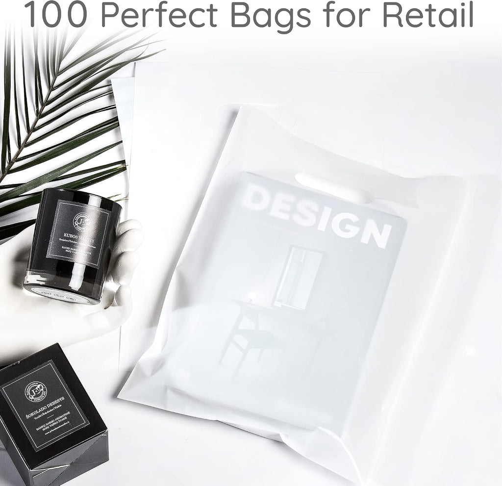 100 White Plastic Bags With Handles 9x12 Merchandise Bags