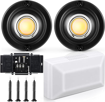 Wired Doorbell Chime Kit, 2 Pack Black Round Metal Doorbell Buttons with Chime Box for Front and Rear Doors, 2 Sounds