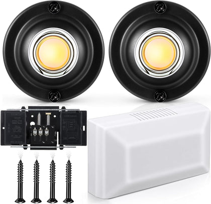 Wired Doorbell Chime Kit, 2 Pack Black Round Metal Doorbell Buttons with Chime Box for Front and Rear Doors, 2 Sounds