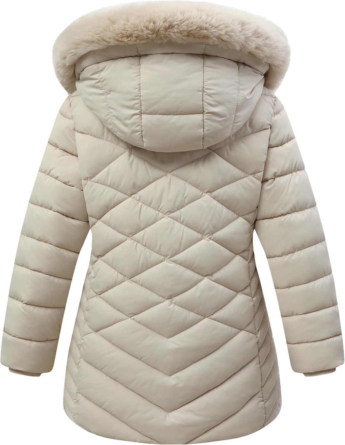 Girls Winter Long Down Coat with Fur Hood,Warm Quilted Jacket for Kids Cold Weather Outdoor Protection