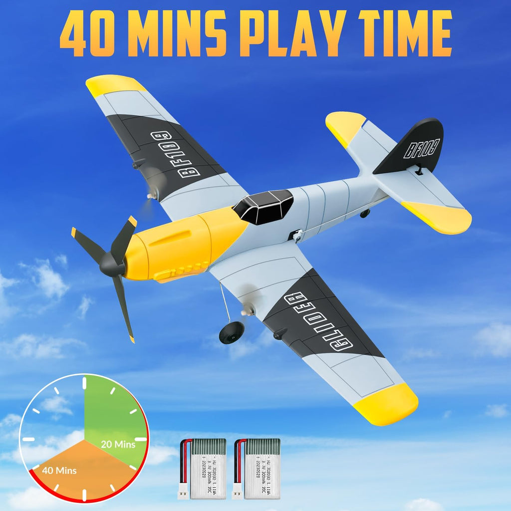 3 Channel RC Plane BF-109, Remote Control Airplane Ready to Fly, 2.4GHz 6-axis Gyro Stabilizer, Easy to Fly for Kids