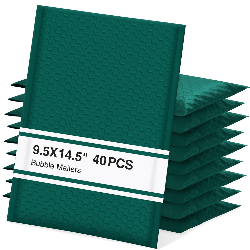 Bubble Mailers 9.5x14.5" 40 Pack Usable Size 9.5x13.5" Green Padded