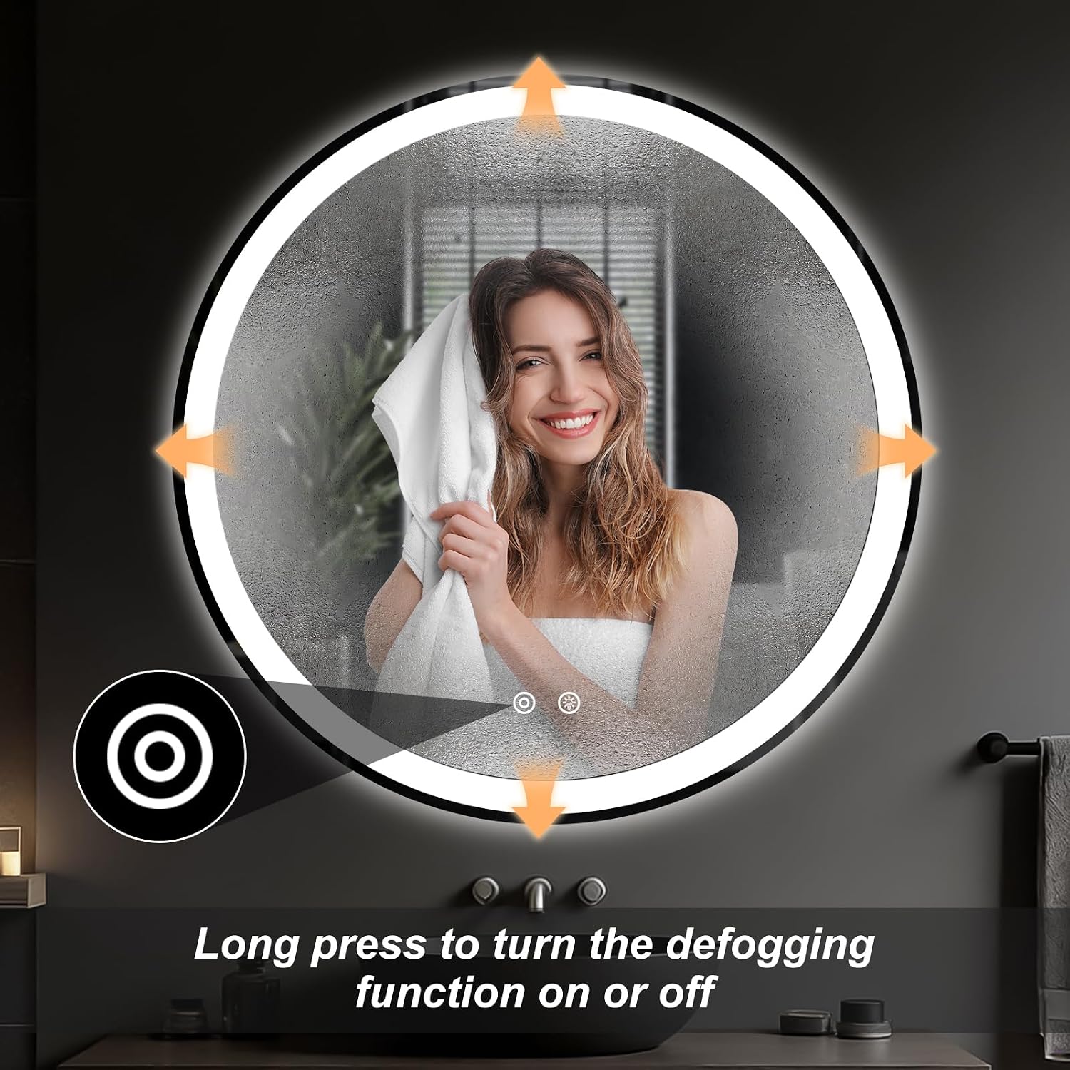 36 Inch Round LED Bathroom Mirror with Lights, Circle Vanity Mirror | Anti-Fog, Dimmable, 3-Color Light, Front Light