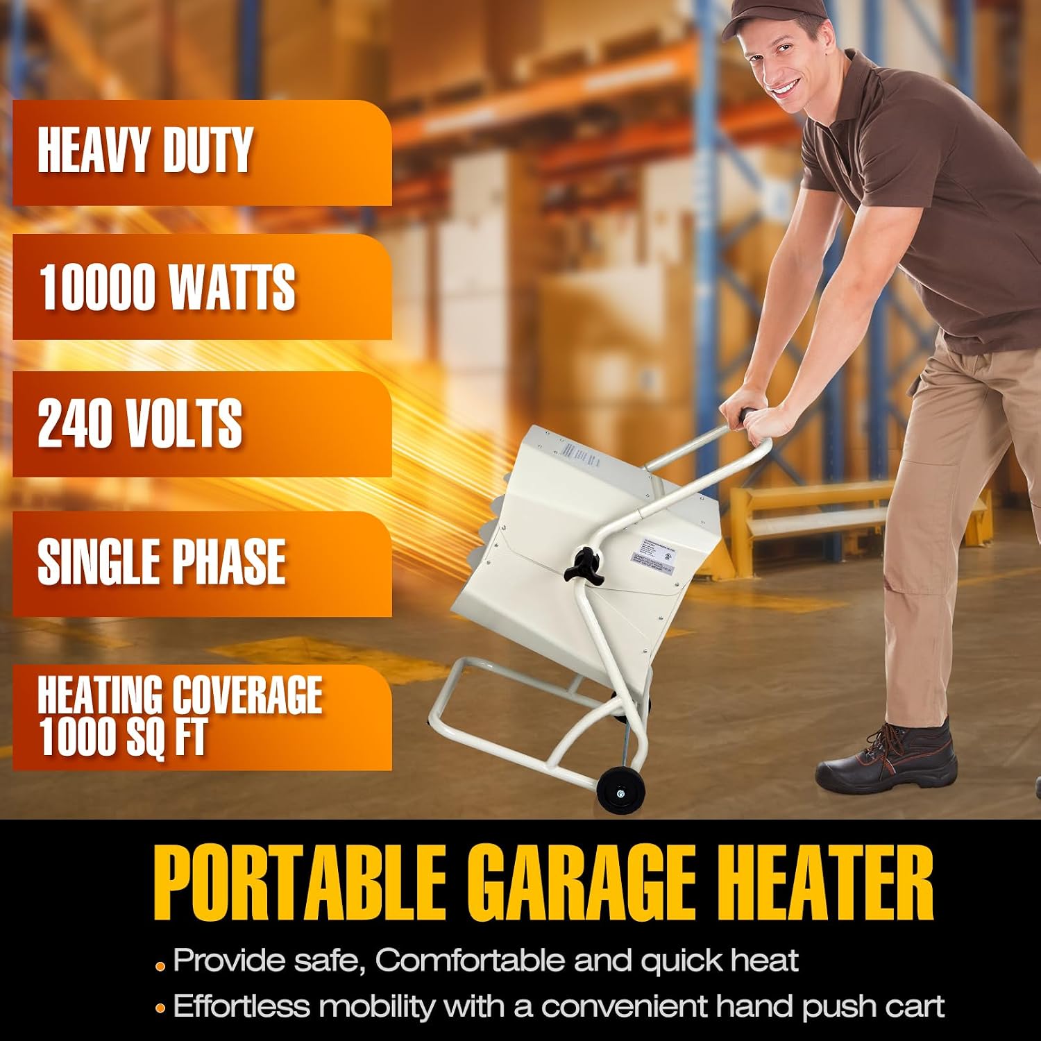 Dr. Heater Dr. Infrared DR-910M 10000-Watt 240-Volt Heavy-Duty Hardwired Shop Garage Heater with Cart and Adjustable