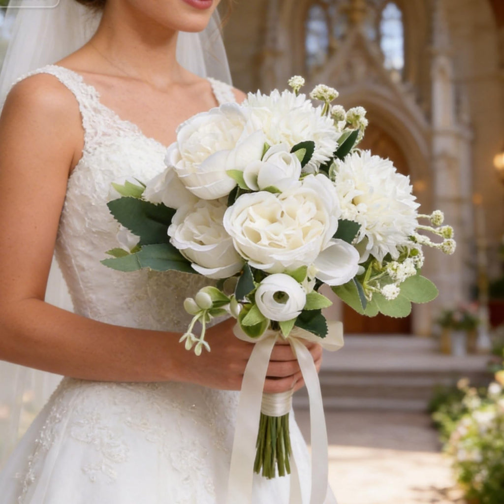 16 Bundles Peonies Artificial Flowers Bulk - White