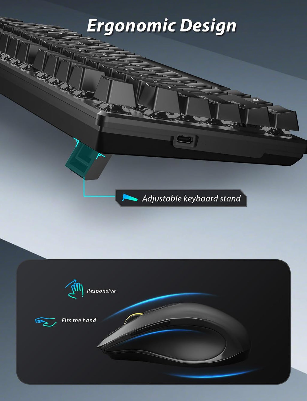 Wireless Mechanical Keyboard and Mouse Combo, 98-Key Gaming Keyboard with RGB Backlit, Tri-Mode BT5.0/2.4G/USB-C