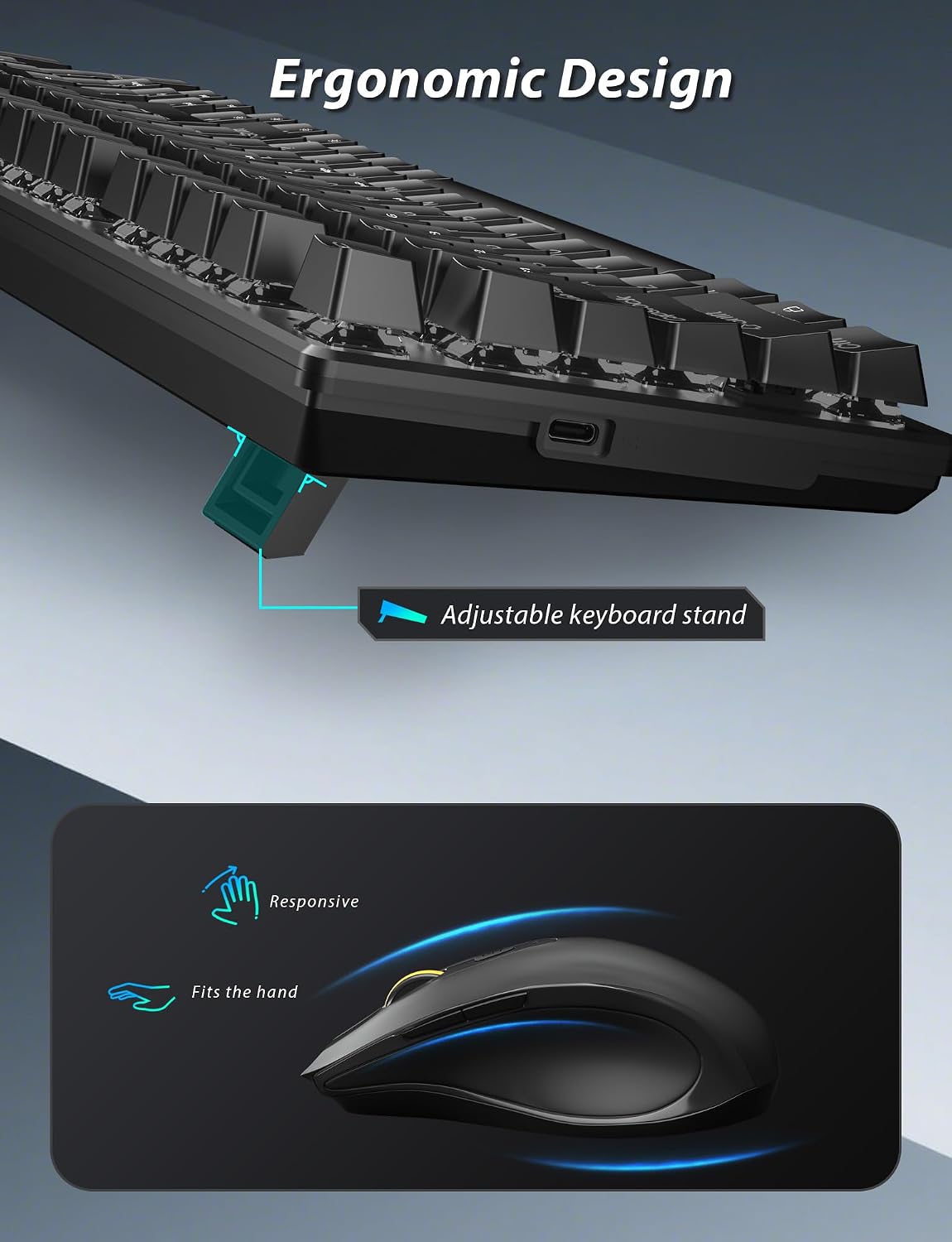 Wireless Mechanical Keyboard and Mouse Combo, 98-Key Gaming Keyboard with RGB Backlit, Tri-Mode BT5.0/2.4G/USB-C