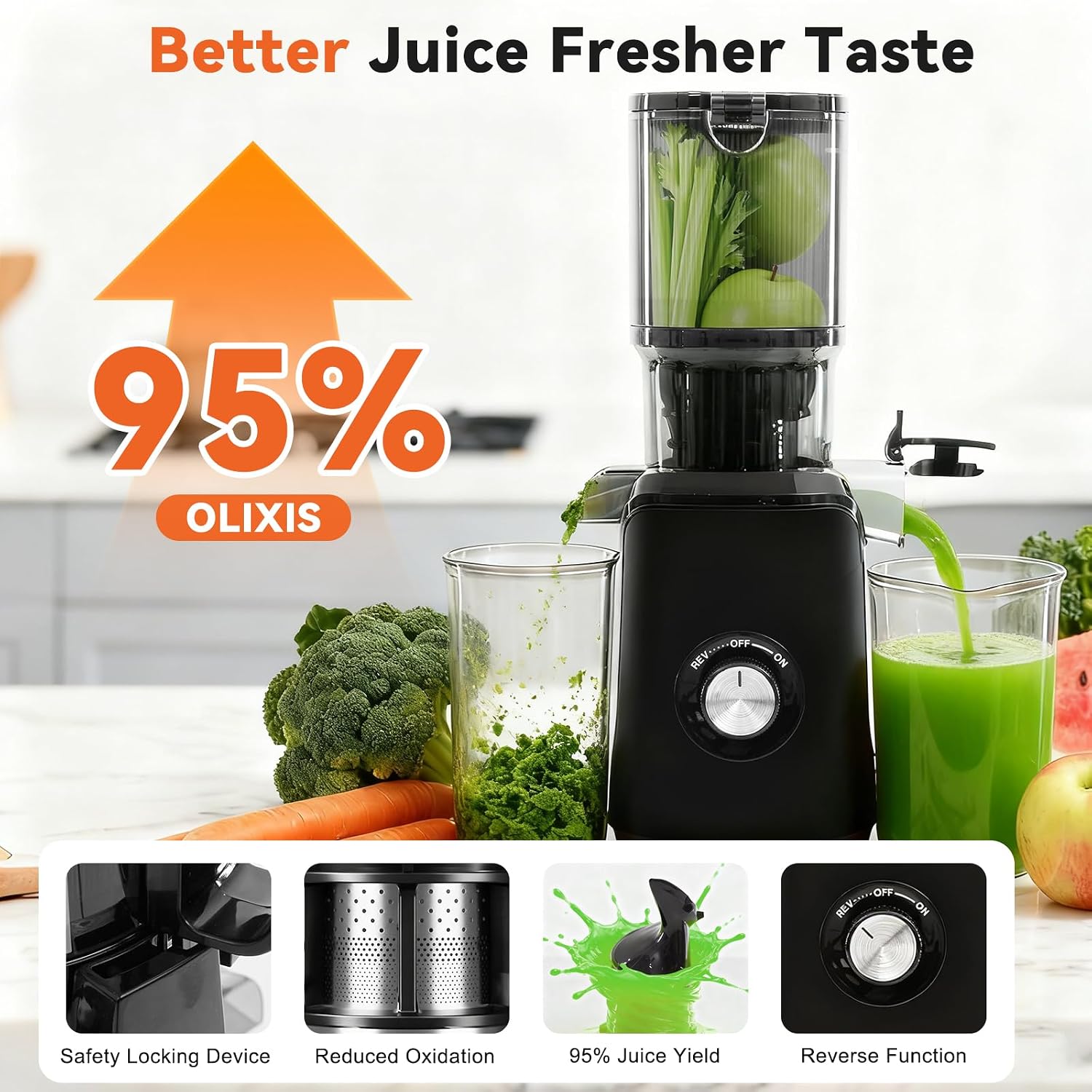 Cold Press Juicer Machines for Vegetables & Fruits, Black | Slow Masticating Juicer Machine with Reverse Function