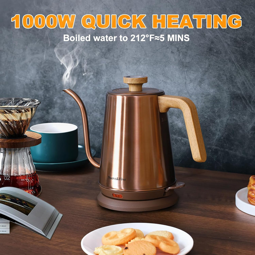 Electric Gooseneck Kettle with Thermometer, 1.0L Pour Over Hot Water Kettle for Coffee and Tea, 1000W, Auto Shutoff