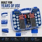 180 Battery Organizer Case with Tester, Double-Sided, Locking Lid, Blue