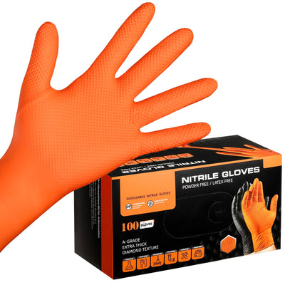 10 Mil Nitrile Gloves for Working, Cleaning, Cooking, 100 PCS Chemical Resistant Heavy Duty Disposable Orange Nitrile