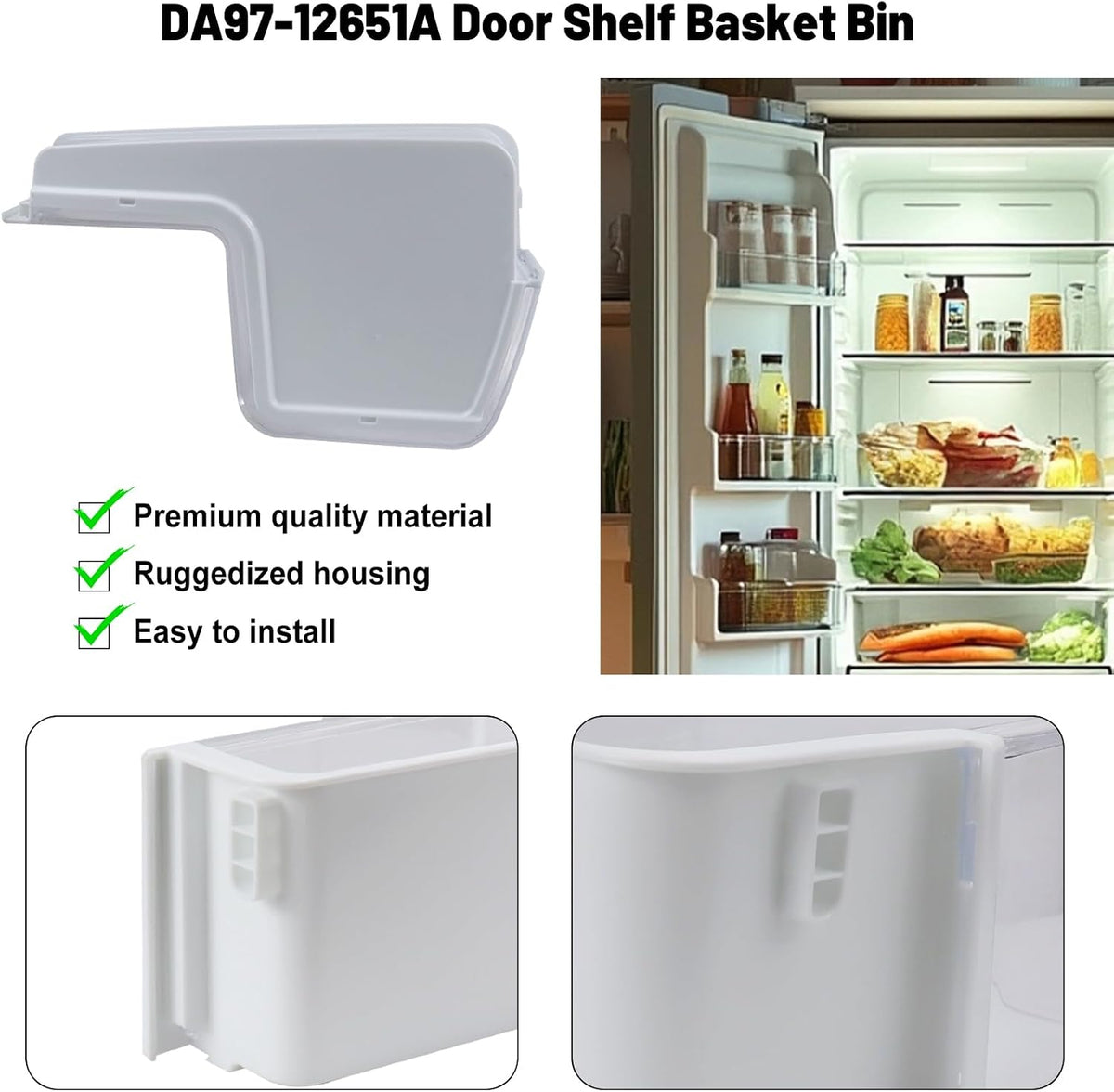 DA97-12651A Refrigerator Door Shelf Bin Compatible with Sam-sung RF263BEAESR RF263TEAE RF265BEAESR RF265BEAESG Upper Left Replacement Replaces 3377722 EAP4176654 AP5623093 PS4176654