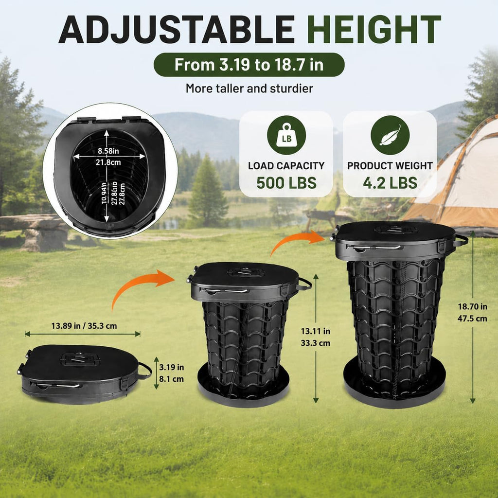 Upgrade Portable Toilet for Adults, Extra Large Seat Travel Potty with Bags & Carry Handle, 18.7" Tall Adjustable