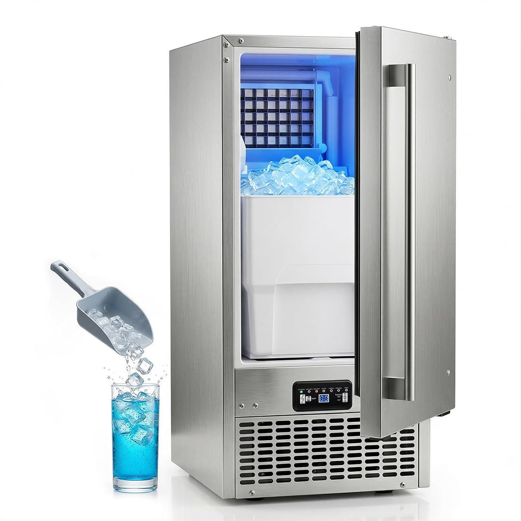 100Lbs/24H Commercial Ice Maker, 30Lbs Storage with Self-Cleaning