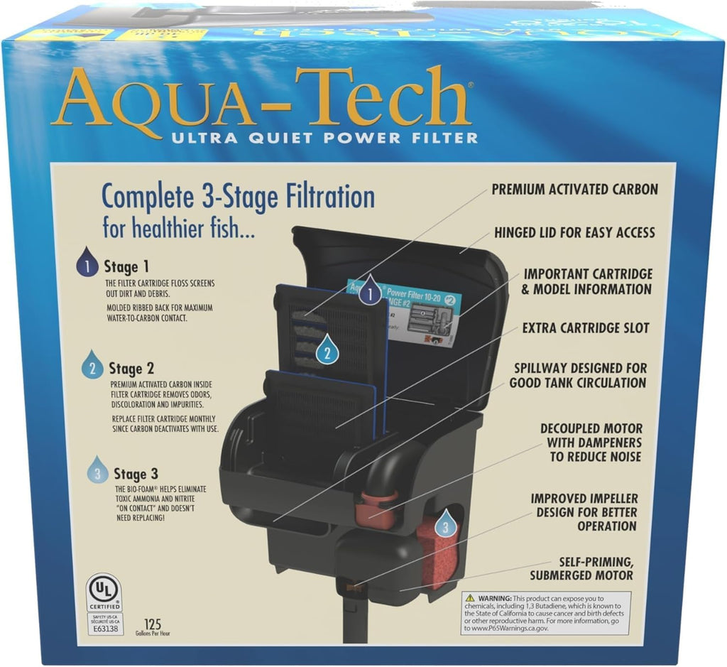 Ultra Quiet Power Filter For Aquariums, 10-20 Gallon