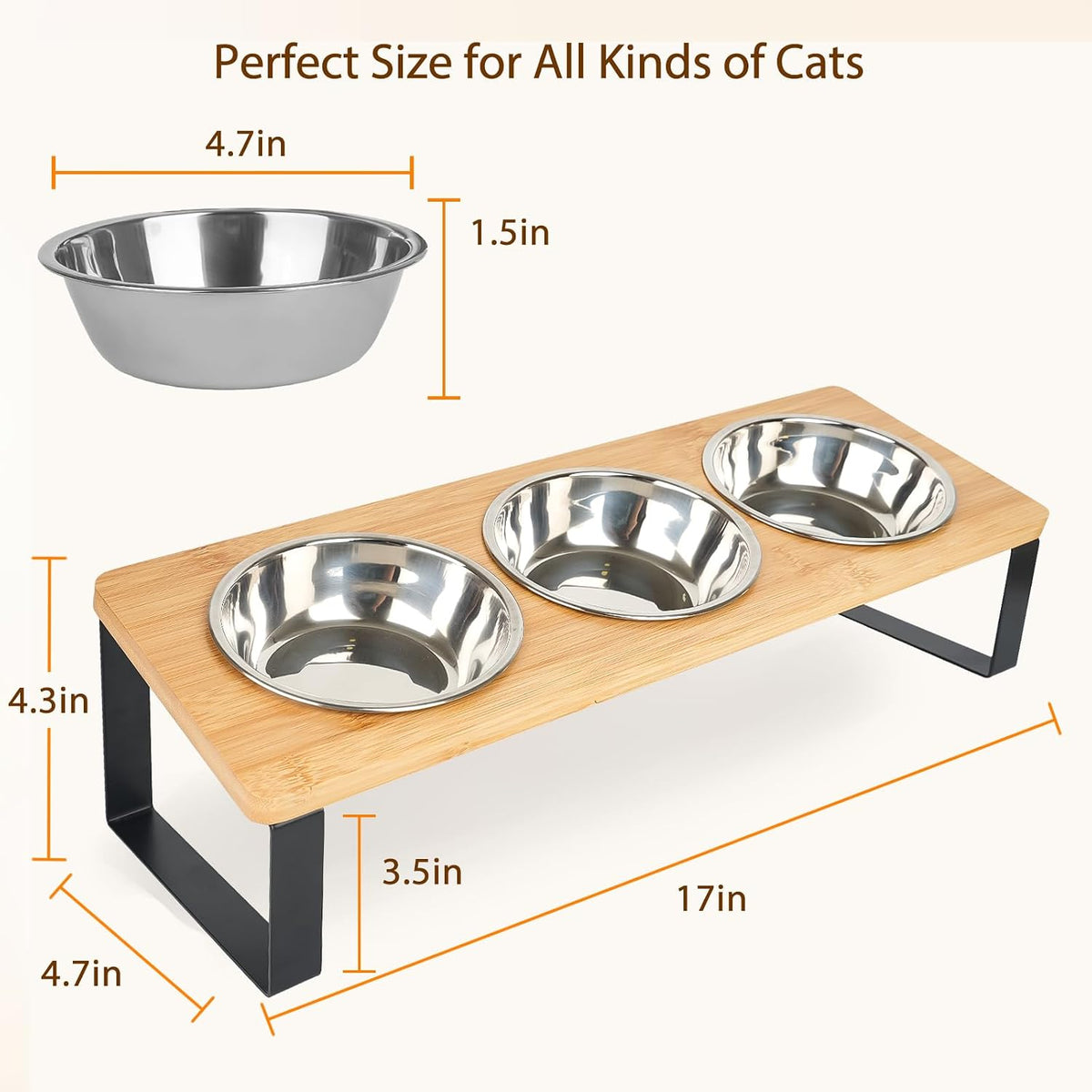 Elevated Cat Bowl, 15° Tilted Cat Bowl Stand with 3 Stainless Steel Bowls for Indoor Cats and Pet, Raised Cats Bowls