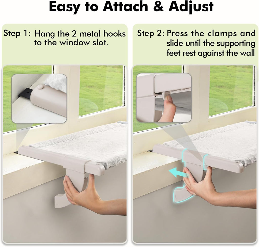Window Sill Mount Cat Perch for Indoor Cats, One-Step Sliding Clamping Slot Adjustment Cat Hammock with Washable
