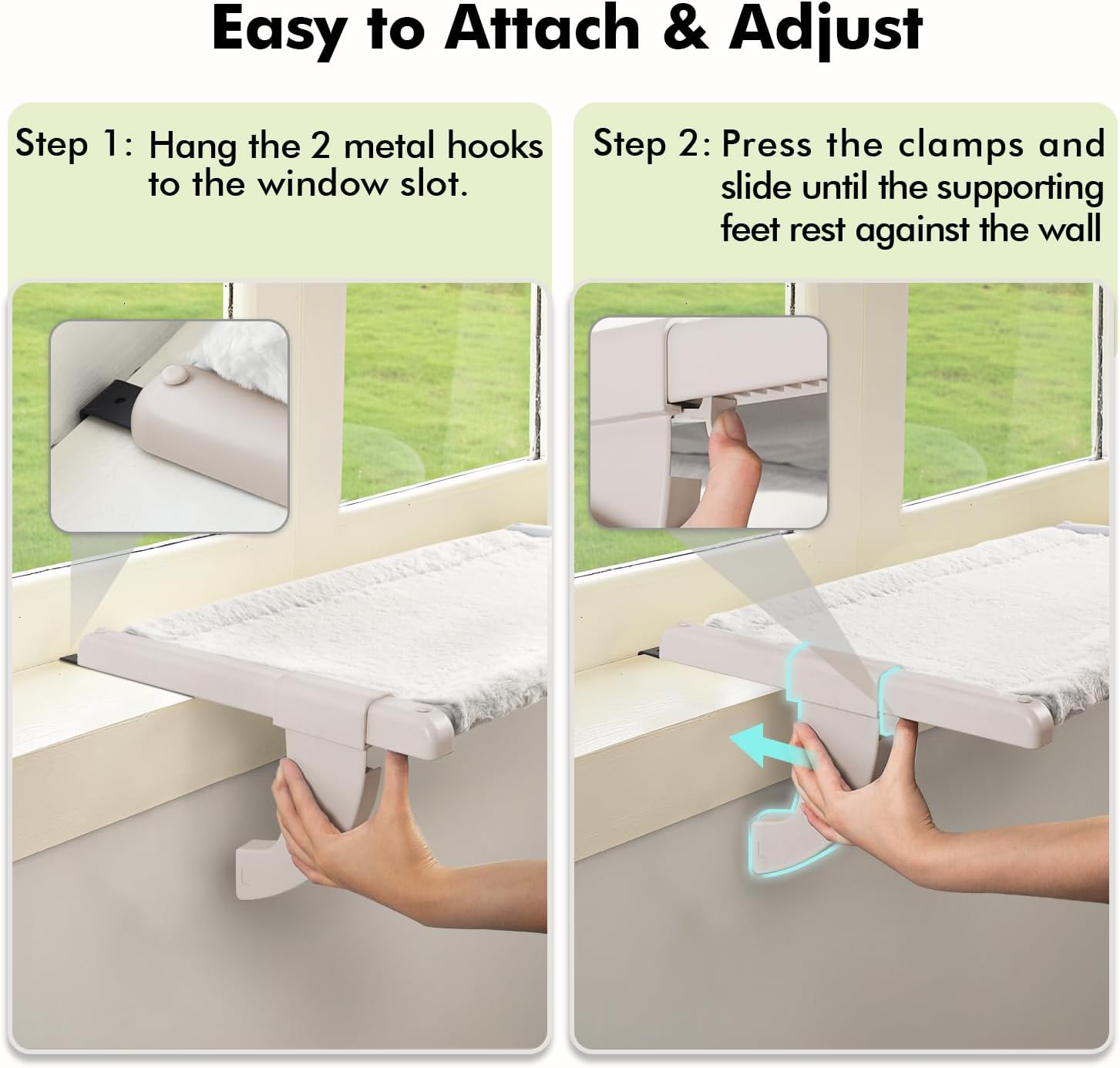 Window Sill Mount Cat Perch for Indoor Cats, One-Step Sliding Clamping Slot Adjustment Cat Hammock with Washable