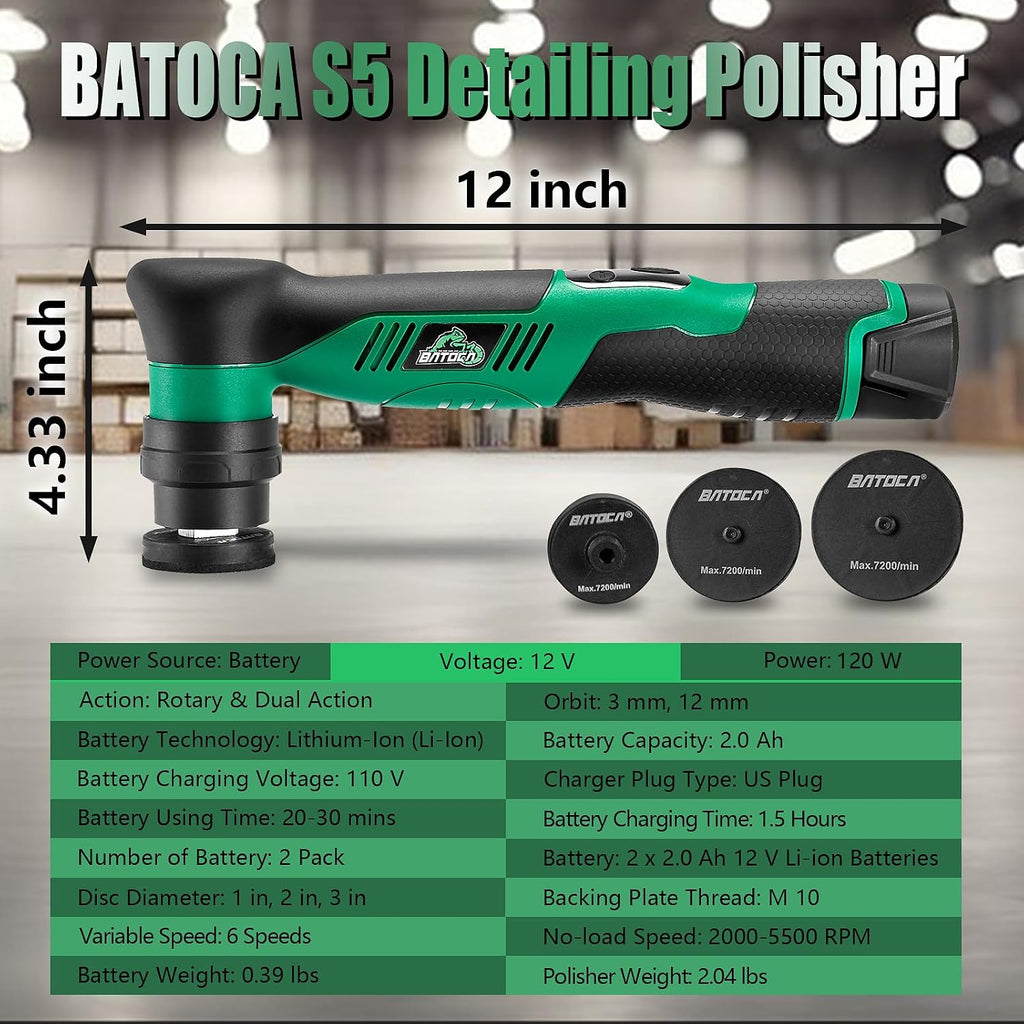 S5 Cordless Mini Car Polisher Buffer Sander Rotary & Dual Action | Polishing Machine DA 1/2/3 Inch Polishing Pads Kit