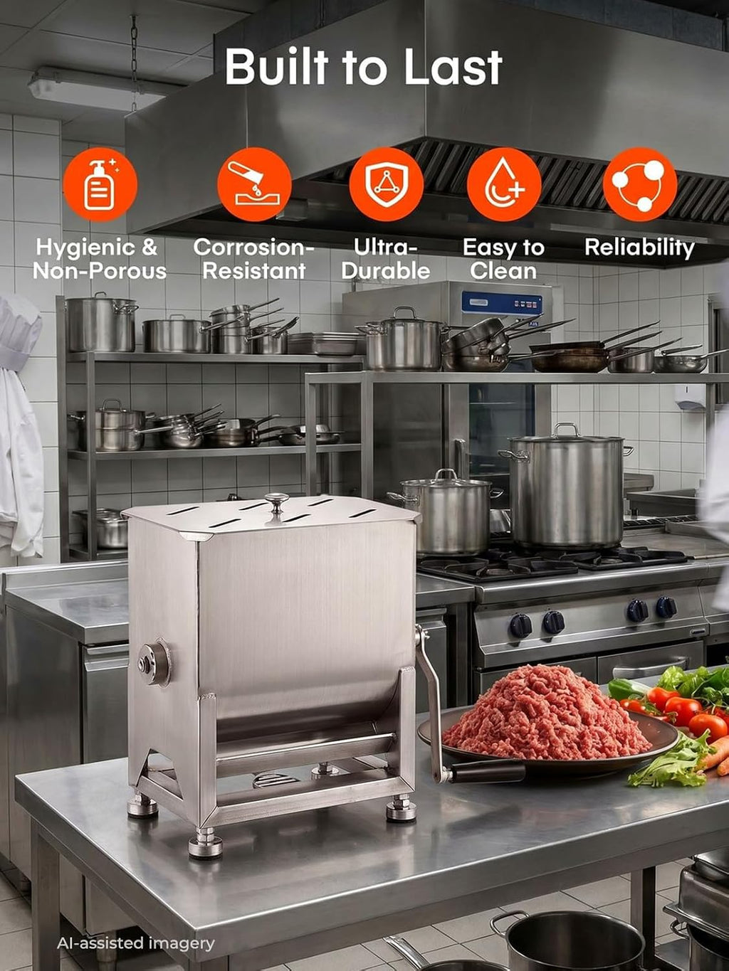 20lbs Manual Meat Mixer, 304 Stainless Steel Meat Mixer for Sausage Making, Deer & Wild Game Processing, Ground Beef