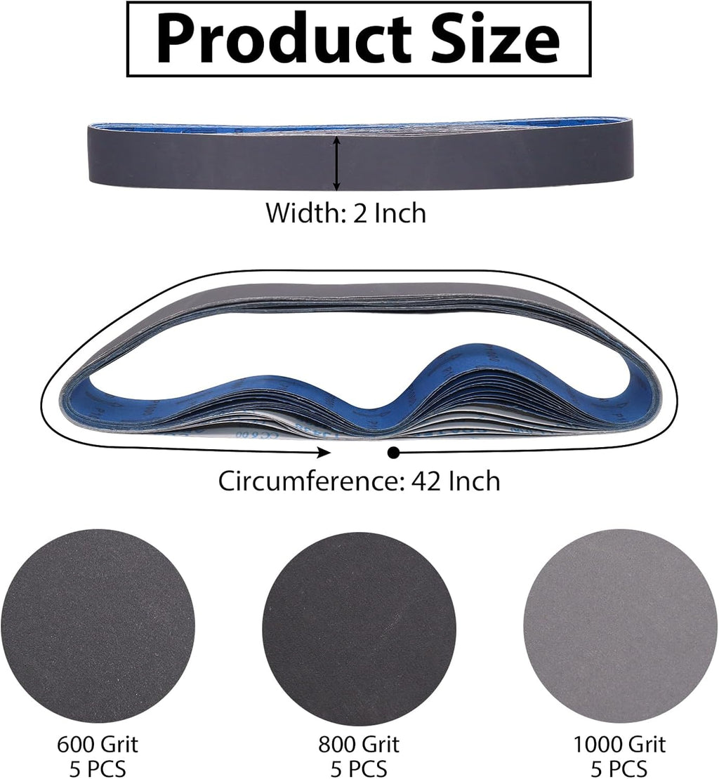 2 x 42 Inch Silicon Carbide Sanding Belts, 15 Pack