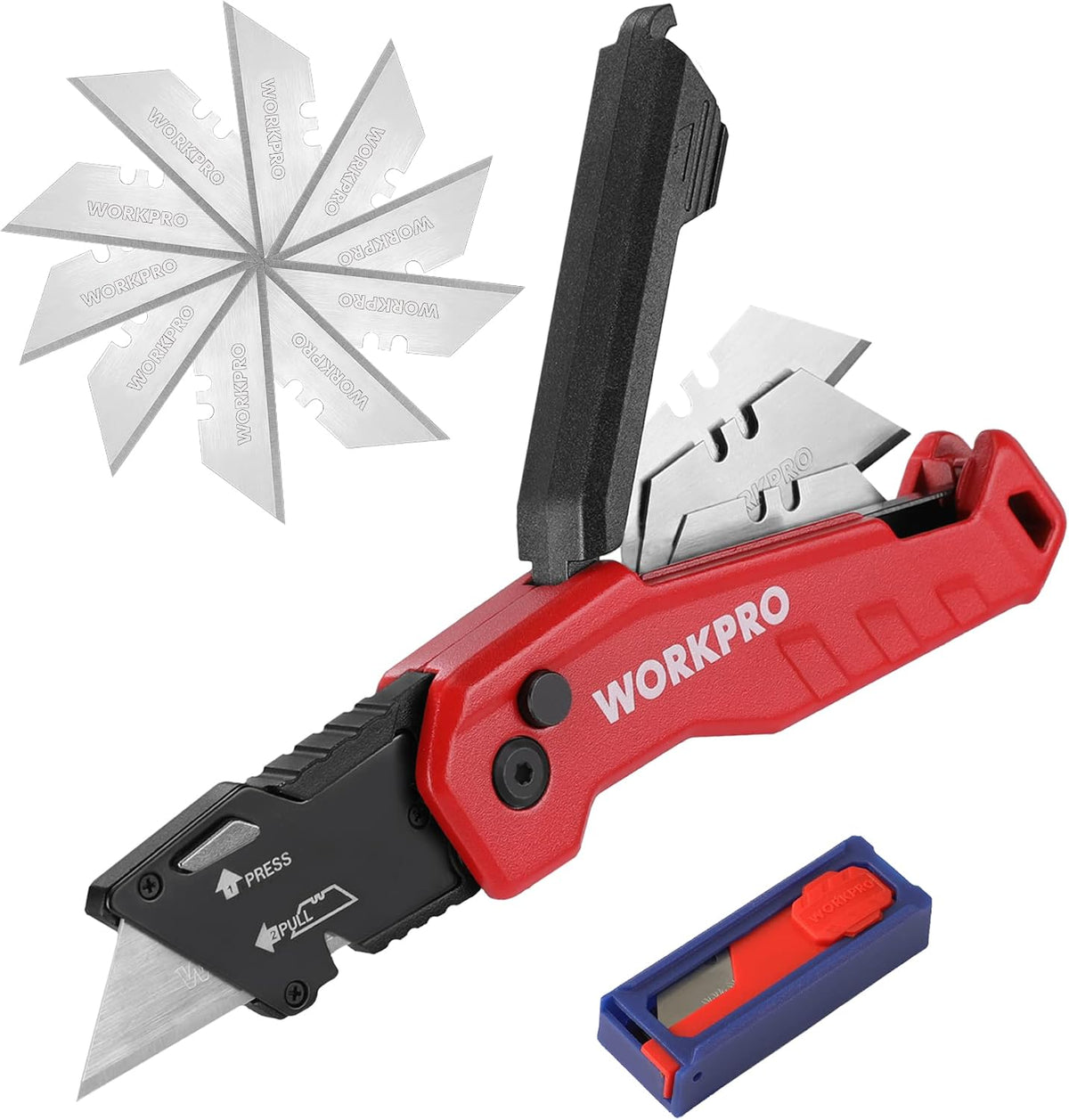 Folding Utility Knife, Quick Change Box Cutter, Red