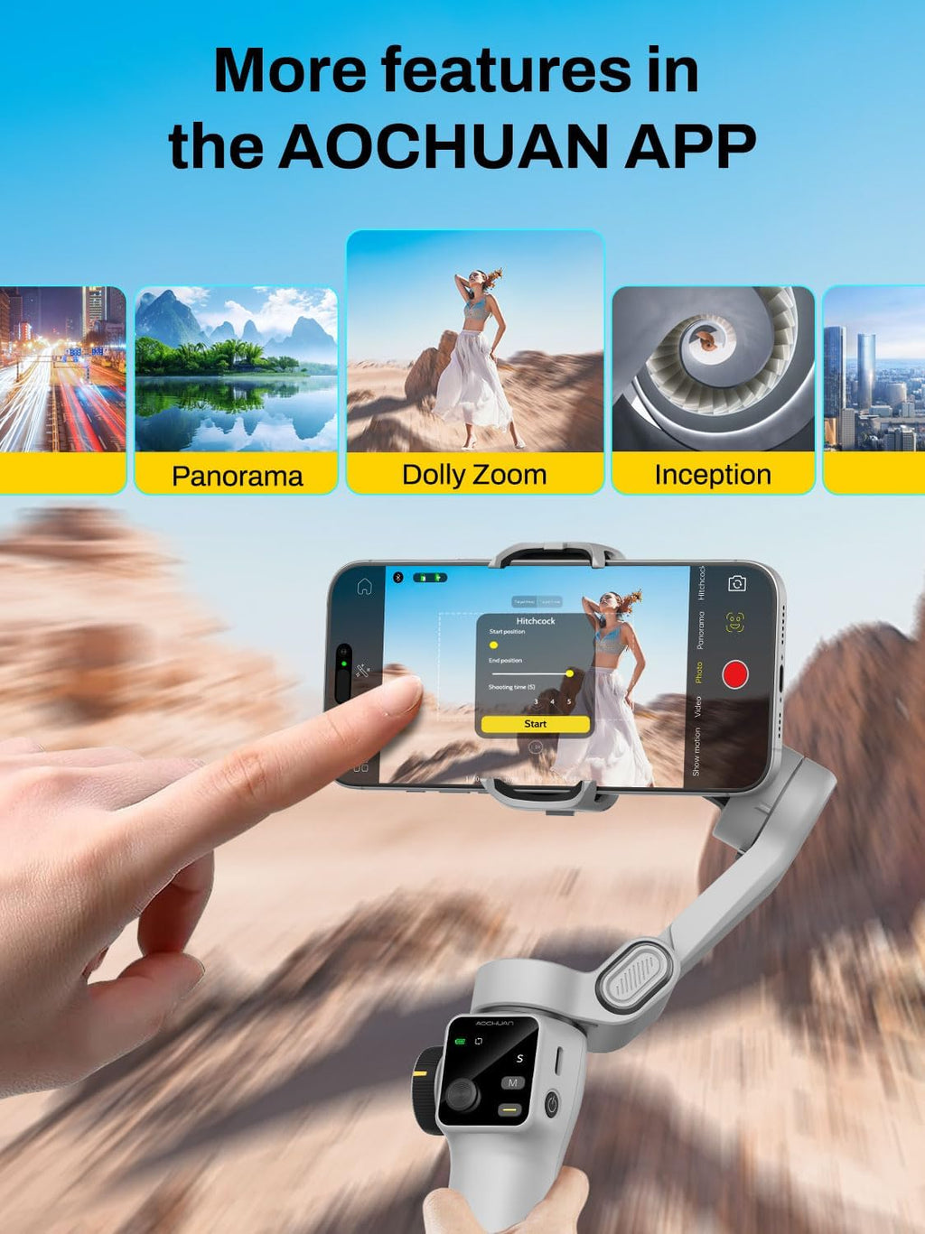 Gimbal Stabilizer for iPhone & Android, 3-Axis Phone Gimbal with OLED Screen, 7.8" Extendable Rod, Face & Gesture