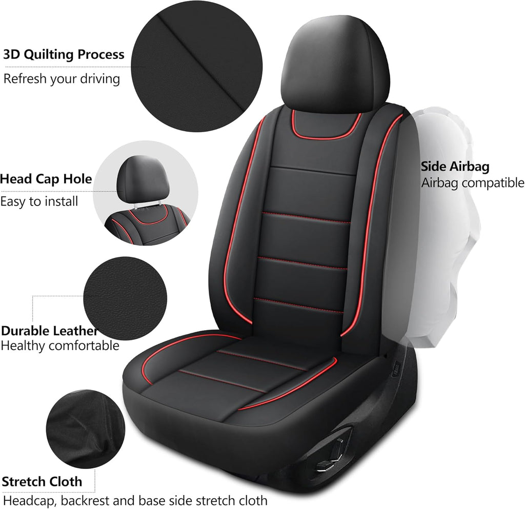 Car Seat Covers, Quilting Leather Seat Covers Full Set, Waterproof Faux Leather Automotive Seat Covers for Cars
