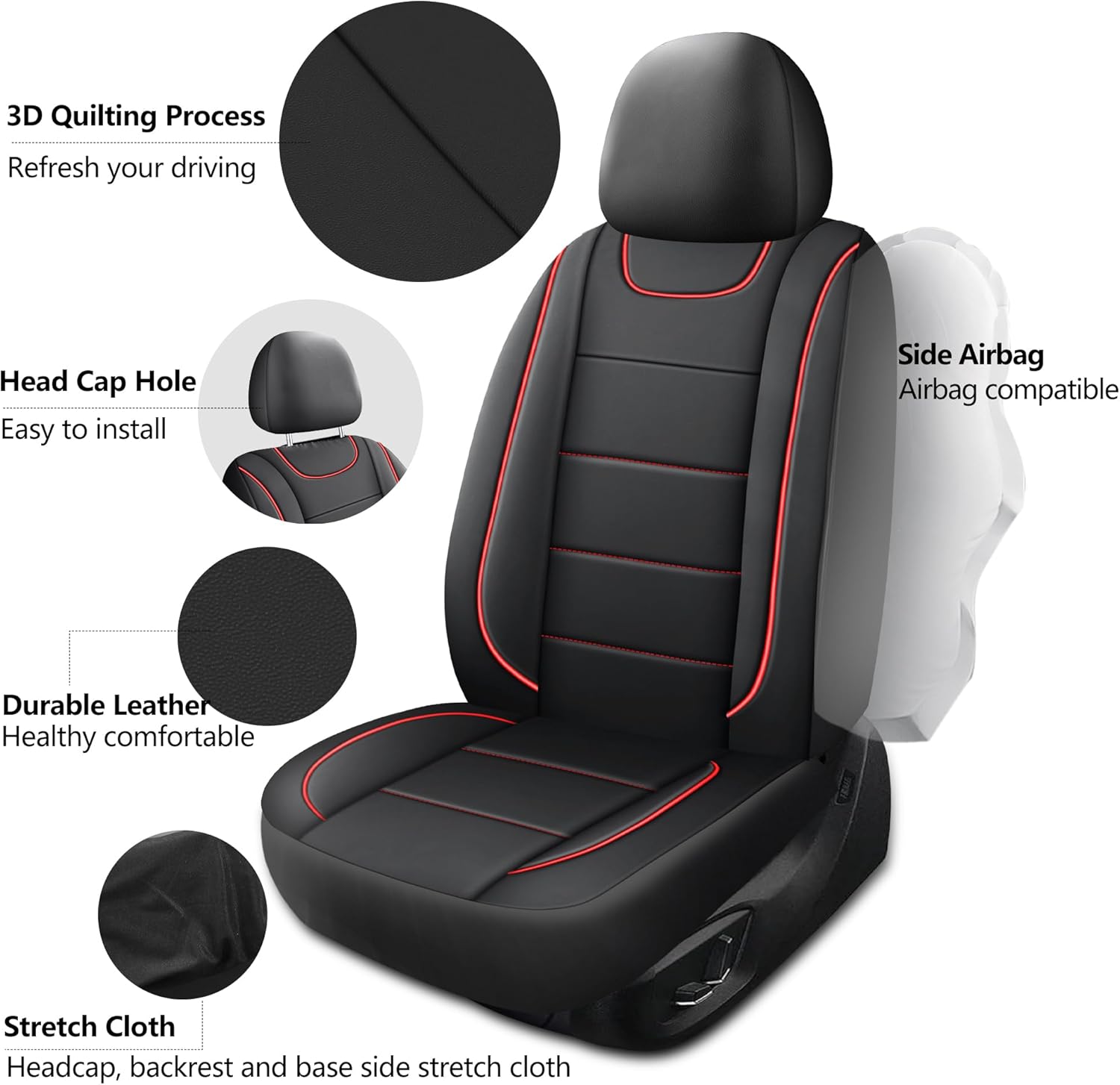 Car Seat Covers, Quilting Leather Seat Covers Full Set, Waterproof Faux Leather Automotive Seat Covers for Cars