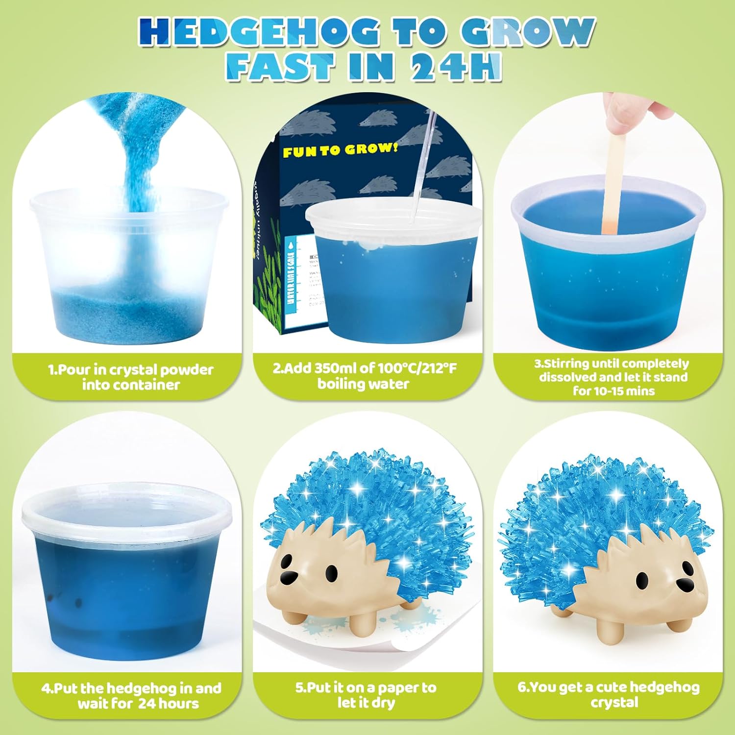 Crystal Growing Kit for Kids - 2 Colors Hedgehog to Grow Fast in (24H),Science Experiments Learning & Educational