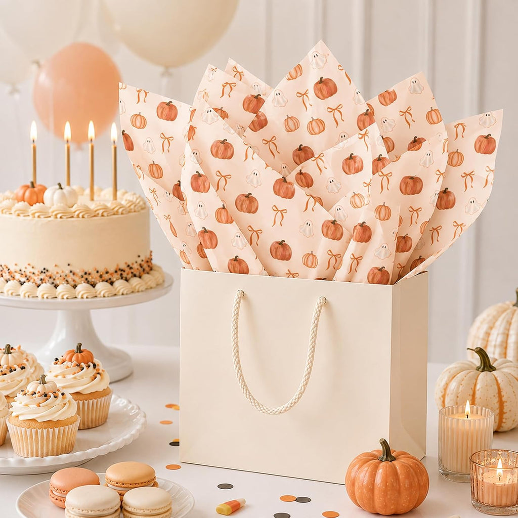 60 Sheets Halloween Tissue Paper, Orange Bow Ghost Pumpkin