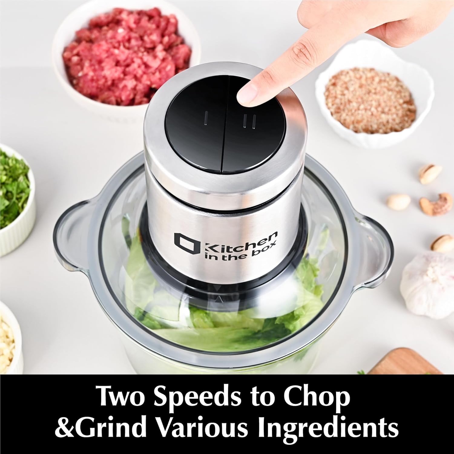 Food Processors,Small Meat Grinder & Food Chopper Electric Vegetable Chopper with 2 Bowls (8 Cup+8 Cup)& 2 Bi-Level