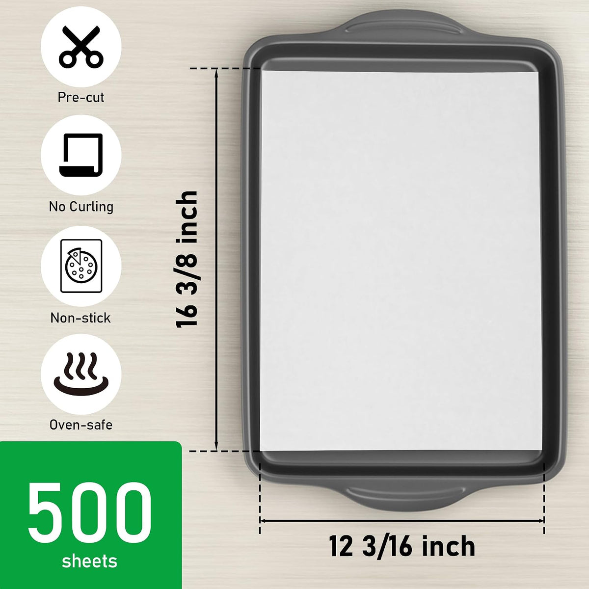 500 Pcs Non-Stick Parchment Paper Baking Sheets 12-3/16"x16-3/8"