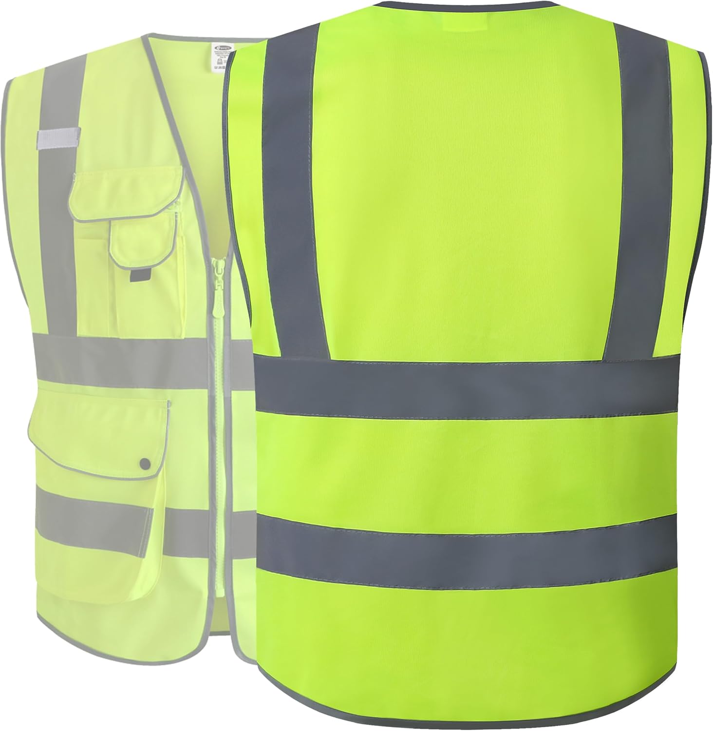 Safety Vest for Men Women Reflective Hi Vis JK150 Yellow XXL | ANSI Class 2, 9 Pockets, 4 Reflective Strips High