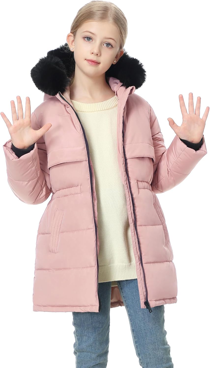 Girl's Winter Long Coat Parka Warm Hooded Puffer Jackets | Waterproof Polyester, Windproof Full Zipper, Ribbed Cuffs