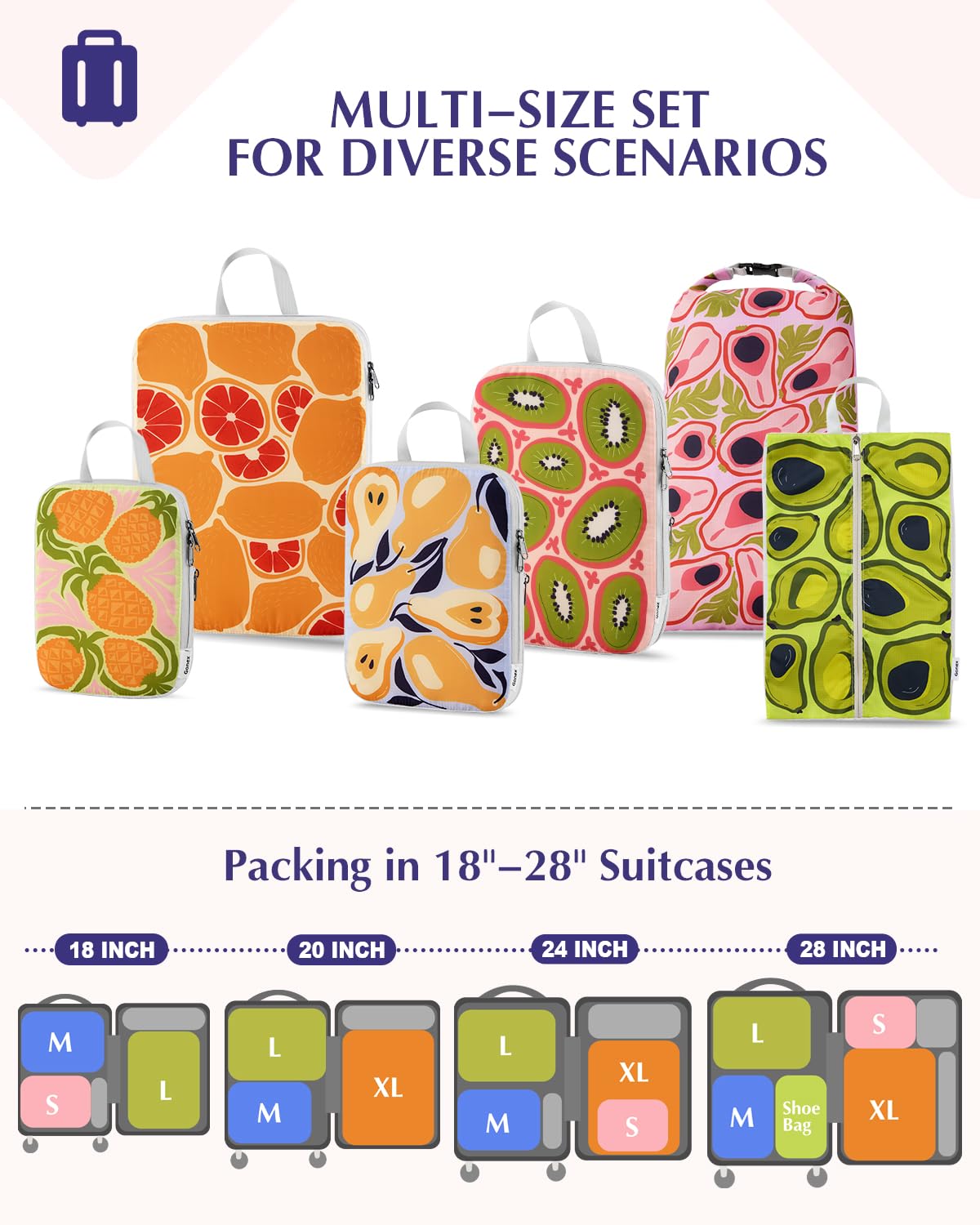 6-Piece Compression Packing Cubes with Shoe & Laundry Bags